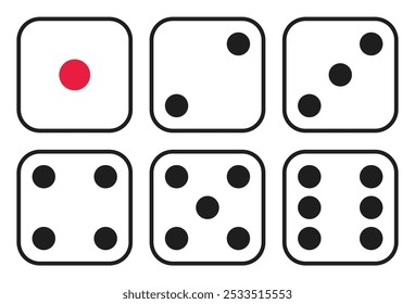 Playing dice. Gaming cubes from one to six points. Vector Illustration.