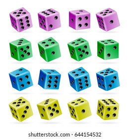 Playing Dice Vector Set. Different Variants Game Cubes Isolated. Aauthentic Collection Icons In Realistic Style. Gambling Dice Rolls Concept. 