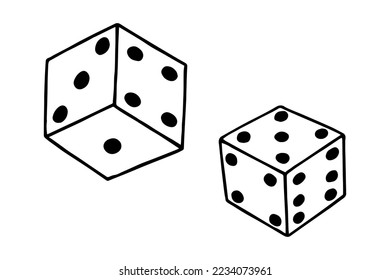 Playing dice. Vector stock illustration eps10. Outline, isolate on white background. Hand drawn.