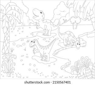 playing dinosaur coloring book page