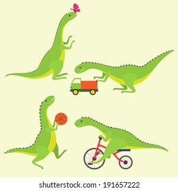 Playing dinosaur kids. Vector set.