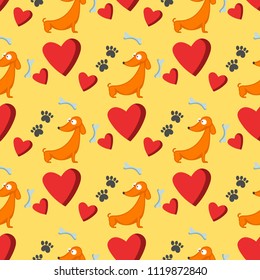 Playing dog character funny purebred puppy comic happy mammal breed animal character seamless pattern background vector illustration.