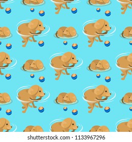 Playing dog character funny purebred puppy comic happy mammal breed animal character seamless pattern background vector illustration.