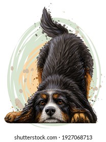 Hunde spielen. Wandaufkleber. Farbe, Porträt eines Berner Hundewelpen in Aquarell auf weißem Hintergrund. Trennschicht. Digitale Vektorgrafik