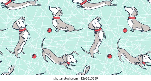 Playing dogs. Seamless pattern. Cartoon illustration