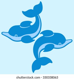 Playing dolphins cartoon drawing