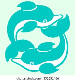 Playing dolphins cartoon drawing