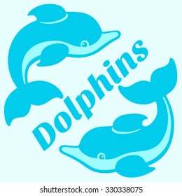 Playing dolphins cartoon drawing. Logo template or icon