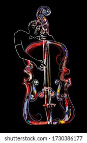 playing double bass . Classical musician jazz bassist - vector illustration (Ideal for printing on fabric or paper, poster or wallpaper, house decoration)