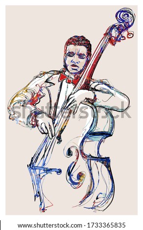 playing double bass . Classical musician jazz bassist - vector illustration  