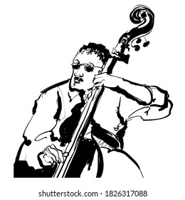 playing double bass - vector illustration 