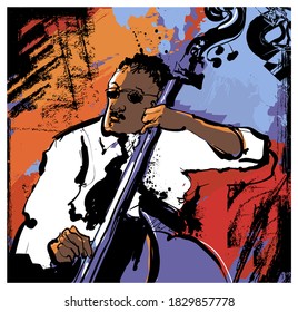 playing double bass - vector illustration 