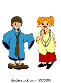 Playing Dress Up: Kids In Adult Clothes - Vector