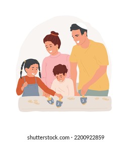 Playing driedel isolated cartoon vector illustration. Family playing dreidrel traditional Hanukkah game together, religious holidays, jewish people celebrating together vector cartoon.