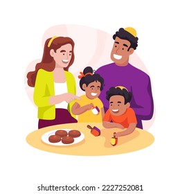 Playing driedel isolated cartoon vector illustration. Family playing dreidrel traditional Hanukkah game together, religious holidays, jewish people celebrating together vector cartoon.