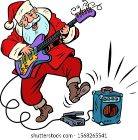 playing the electric guitar. Santa Claus character Christmas new year. Comic cartoon pop art retro vector illustration drawing