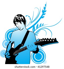 playing electric guitar vector illustration