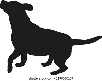 Playing english beagle puppy. Black dog silhouette. Pet animals. Isolated on a white background. Vector illustration.