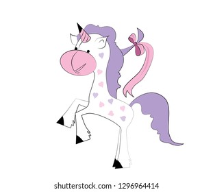 Playing fantasy unicorn vector illustration for children design. Isolated on white background. Cute cartoon animal. 