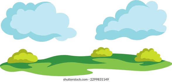 The playing field with green grass during the day. Kids vector background