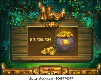 Playing field mega win window for game user interface. Vector illustration screen to the computer game Shadowy forest GUI. Background image to create buttons, banners, graphics.