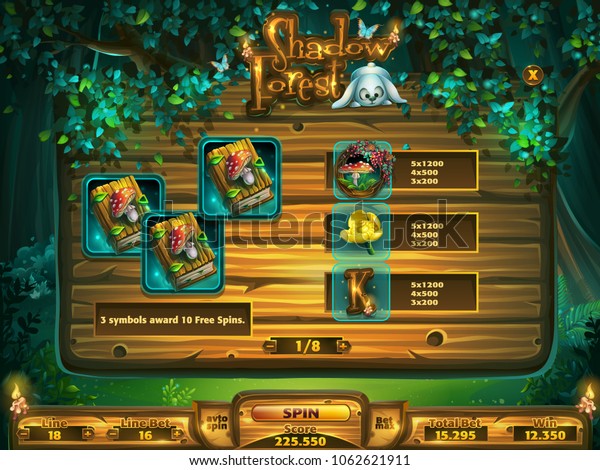 游戏用户界面的角子机游戏 矢量插图屏幕电脑游戏阴影森林gui 背景