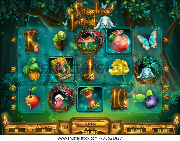 游戏用户界面的角子机游戏 矢量插图屏幕电脑游戏阴影森林gui 背景