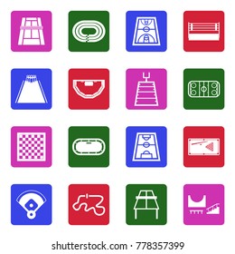 Playing Fields Icons. White Flat Design In Square. Vector Illustration. 