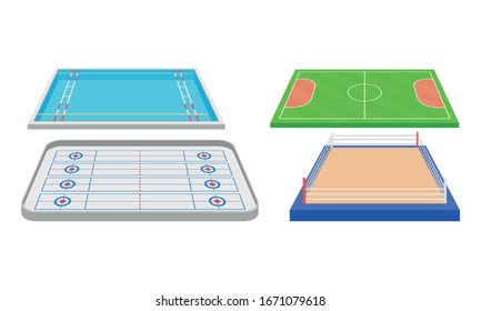 Campos de juego para juegos deportivos como juego de vectores de fútbol