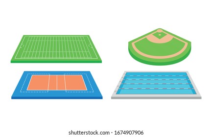 Playing Fields for Sport Games Like Volleyball Vector Set