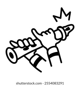 Playing flute icon in hand drawn style 