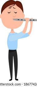 Playing a flute, illustration, vector on white background.