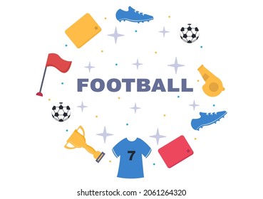 Playing Football with Boys Play Soccer Wear Sports Uniform Various Movements Such as Kicking, Holding, Defending, Parrying and Attacking in Field. Vector Illustration