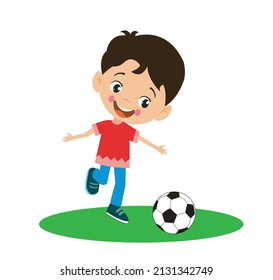 playing football cute mischievous child