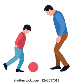 Playing football with family flat icon design