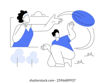 Playing Frisbee isolated cartoon vector illustrations. Young couple playing Frisbee in the urban park together, people lifestyle, recreation summer day, outdoors activity vector cartoon.