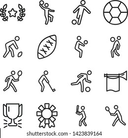 Playing game line icon set. Soccer ball, rugby, baseball. Activity concept. Can be used for topics like sport, match, championship