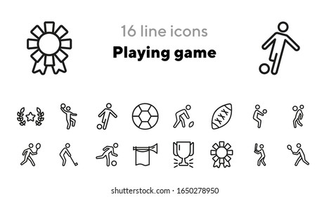 Playing game line icon set. Soccer ball, rugby, baseball. Activity concept. Can be used for topics like sport, match, championship