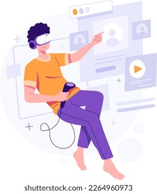 Playing game on meta verse flat illustration