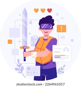 Playing game on meta verse flat illustration