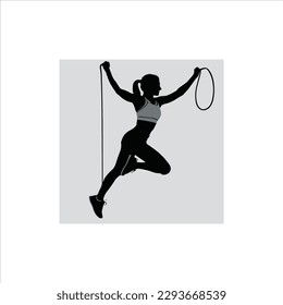 A playing girl with rope silhouette vector art