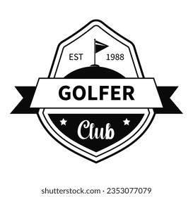 Playing golf, golfer game equipment for players. Isolated monochrome icon with flag and stars. Quality membership, tournament and game. Logotype or label, emblem or logo. Vector in flat style