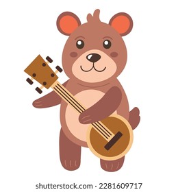 Playing guitar bear musician icon isolated