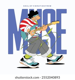 Playing guitar flat illustration for web design