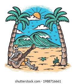 Playing guitar on the beach illustration