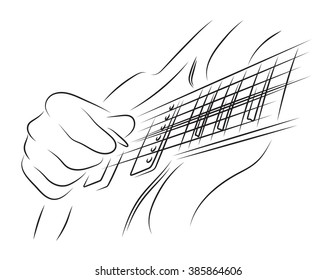 Playing guitar. Right hand picking string.