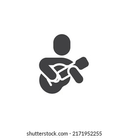 Playing guitar vector icon. filled flat sign for mobile concept and web design. Man with guitar glyph icon. Symbol, logo illustration. Vector graphics