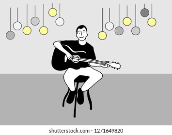 Playing guitar vector illustration for t-shirt, slogan design print graphics style
