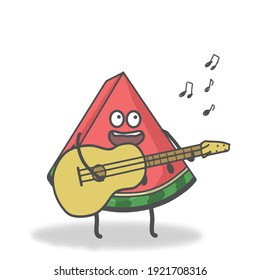 Playing guitar Watermelon character vector template design illustration