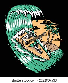 playing guitar while surfing illustration